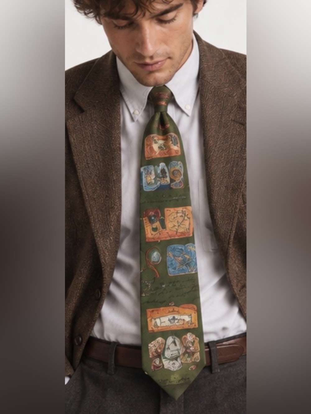 Vintage novelty Silk tie geography teacher history travel biology science artsy